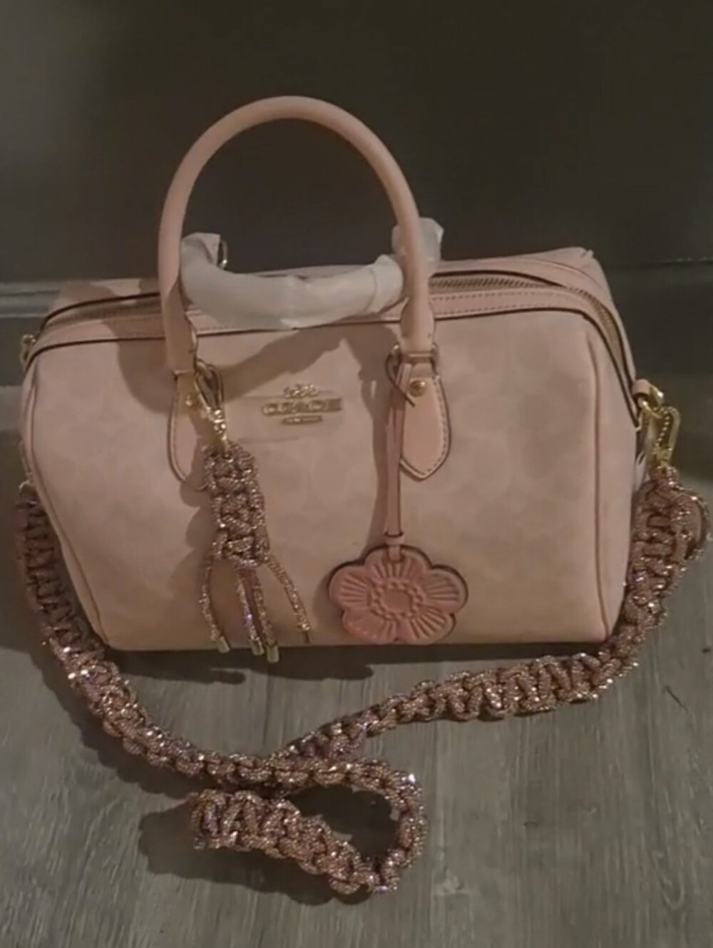 Large Coach Pink Signature Rowan Satchel w/ Coach Strap